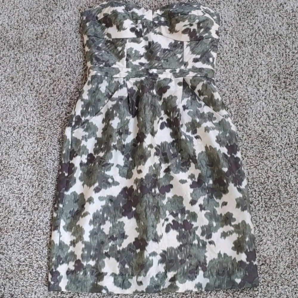 J.Crew Floral Camo Silk Strapless Dress Pockets 2